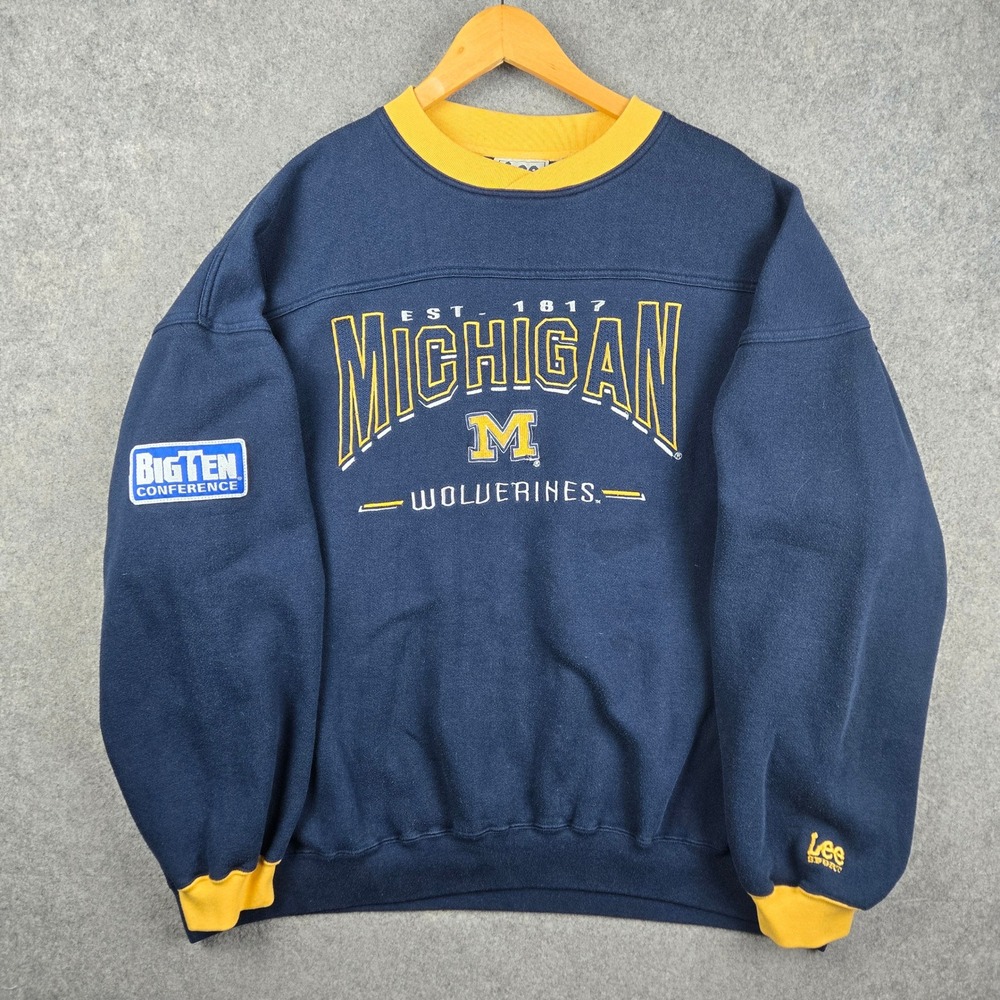 Vintage Michigan Wolverines Mens XXL Blue Big Ten Crewneck Sweatshirt Y2K 90s